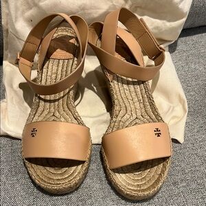 Tory Burch Tan Espadrille Shoes with Leather Straps